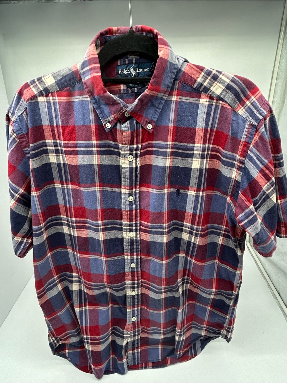 Ralph Lauren Red Plaid Short Sleeve Button Down Shirt Medium